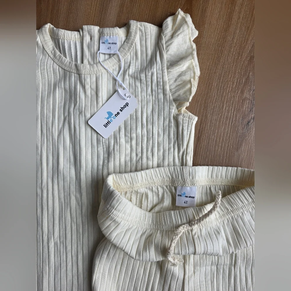 Kids Cream Ruffle Set - Picture 2 of 3